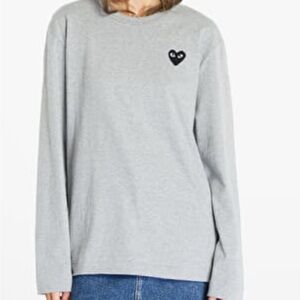 Comme des Garcons Gray Long Sleeve Tee with Black Heart Patch